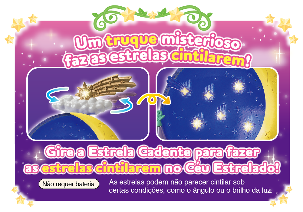 Gire a Estrela Cadente para fazer as estrelas cintilarem no Céu Estrelado! ※Não requer bateria.As estrelas podem não parecer cintilar sob certas condições, como o ângulo ou o brilho da luz.