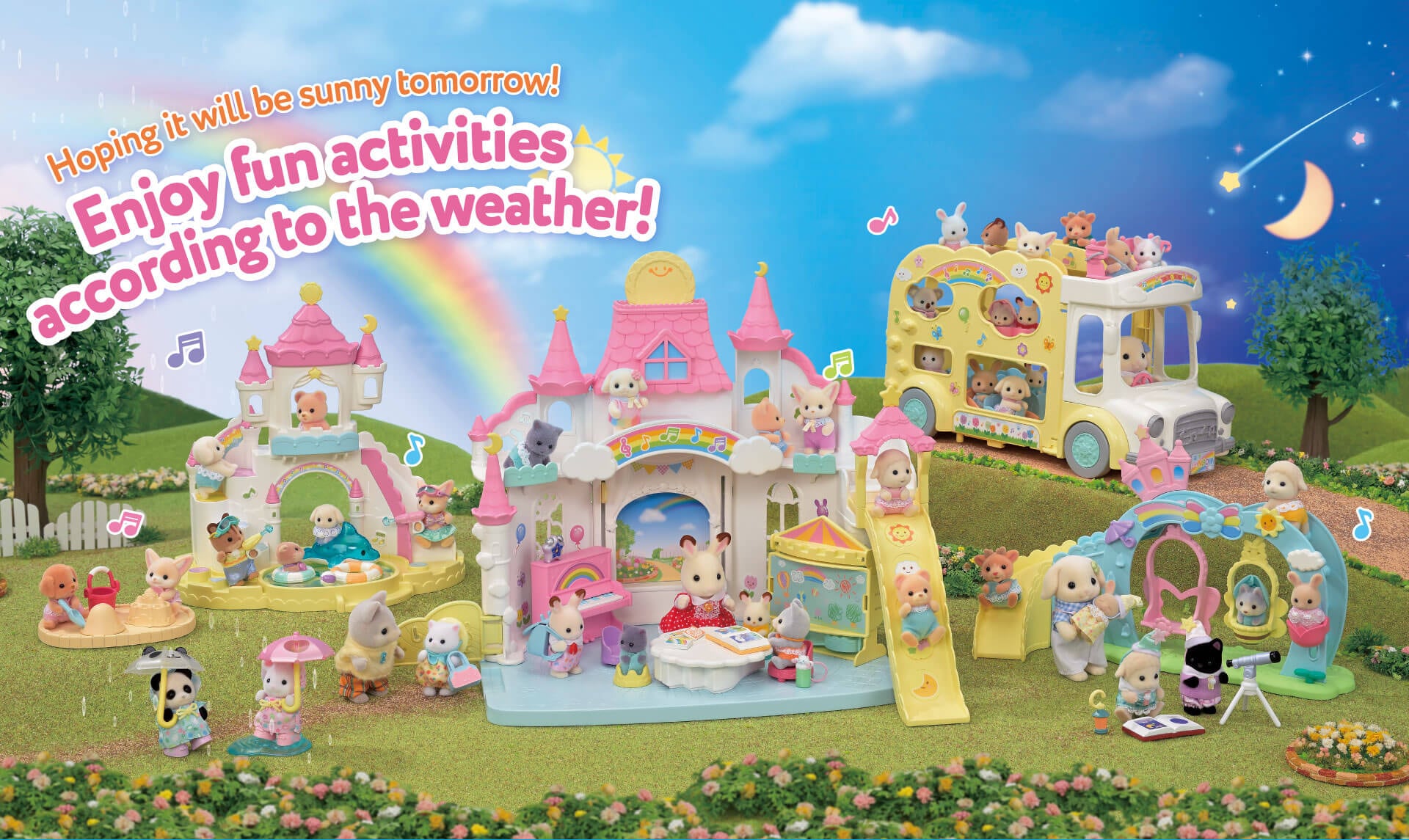 The Sunny Castle Nursery of The Sylvanian Families' Nursery Series. Let's enjoy fun activities according to the weather!