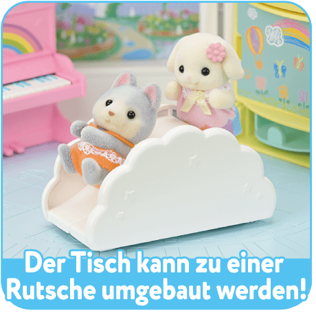 Der Tisch kann zu einer Rutsche umgebaut werden!