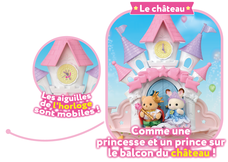Le château：Comme une princesse et un prince sur le balcon du château ! Les aiguilles de l'horloge sont mobiles !