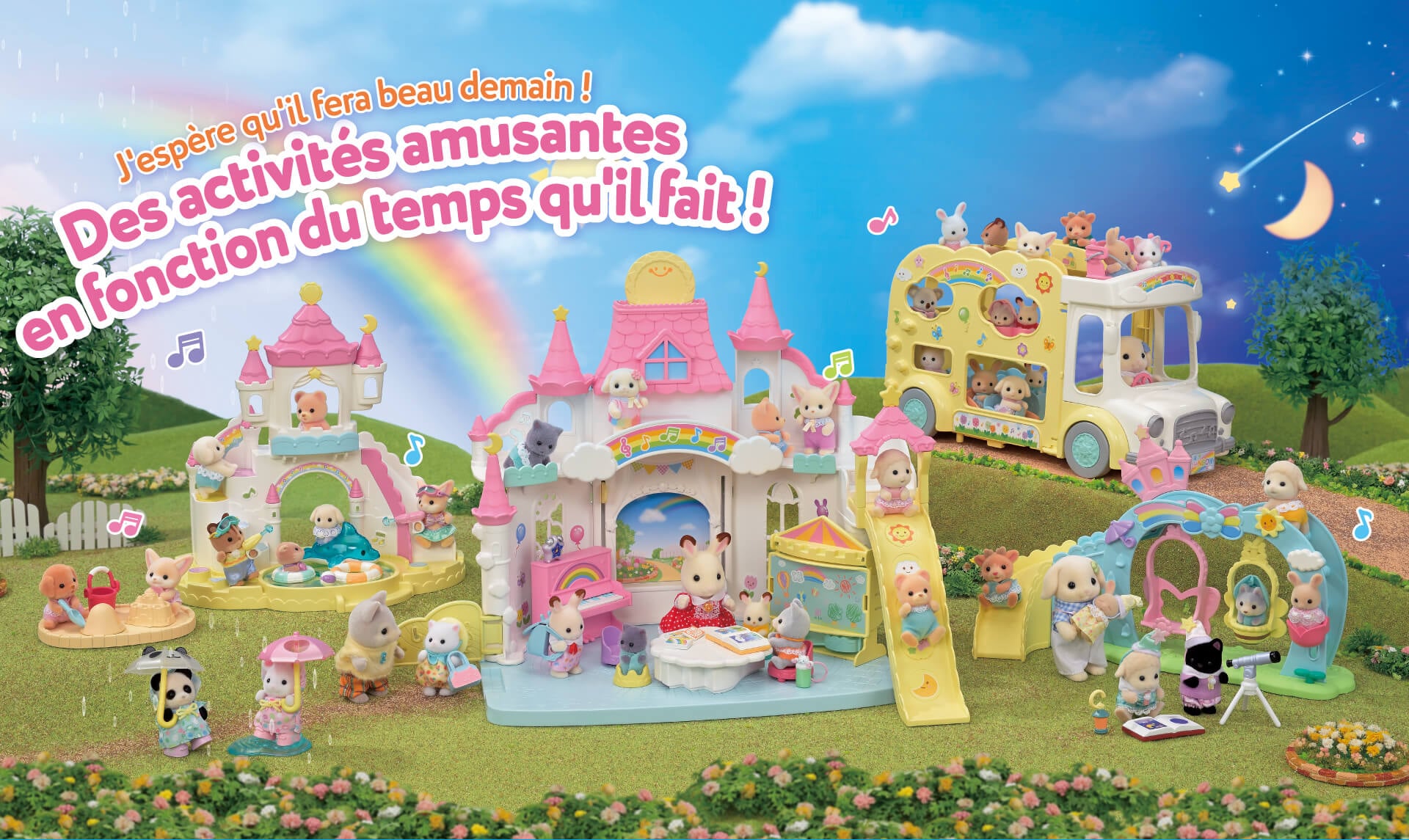 La crèche ensoleillée des Sylvanian Families. Des activités amusantes en fonction du temps qu'il fait !