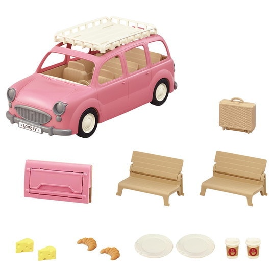 Sylvanian Families Picnic Van 6 Seater Pink with Roof Rack and Accessories 3+yrs 