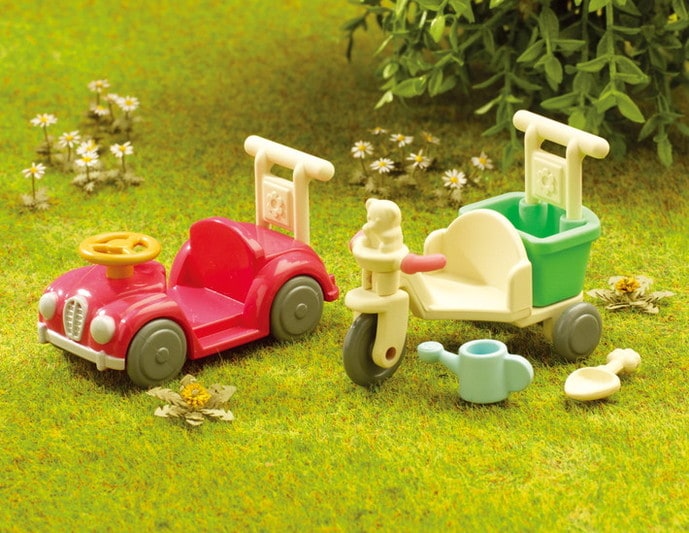 Two Sylvanian Families Wheeled Sets Car and Trike Set and Three Seater Trike 