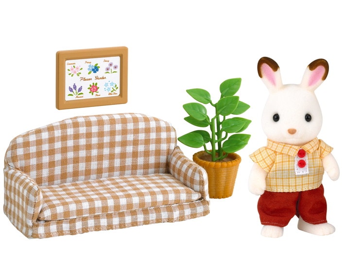 Sylvanian Families Fille Laura Lapin Chocolat avec Bureau Famille Lapin  Figurine