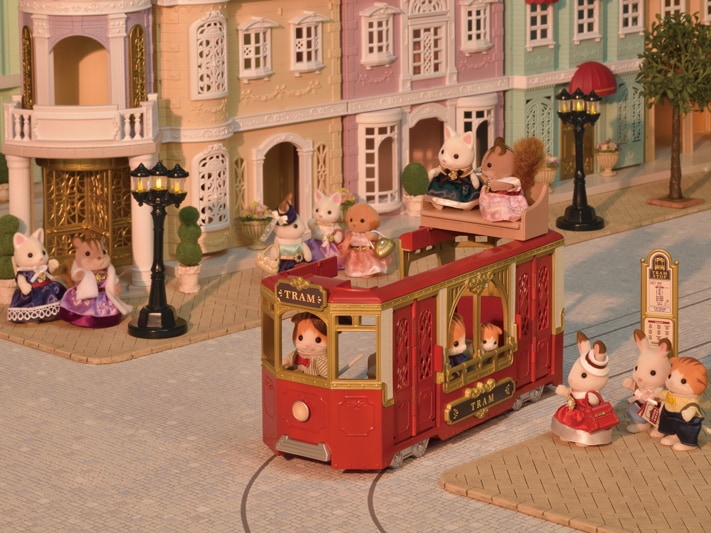 village figurine maison SYLVANIAN FAMILIES véhicule Ride Along Tram tramway 