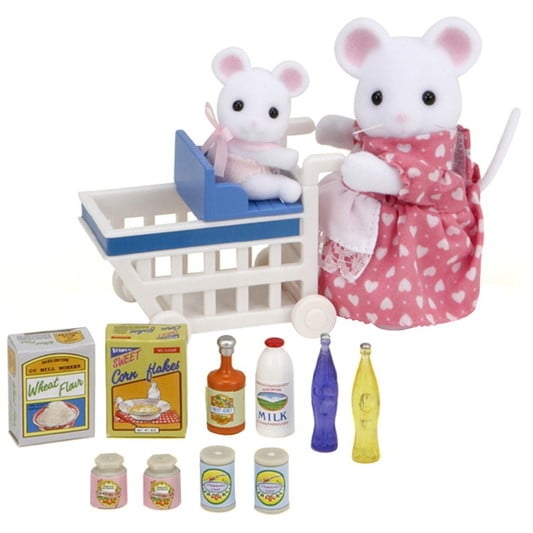 Maminka myška s nákupním vozíkem a myšičkou - 3