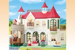 きらめく水辺の赤い屋根のお家