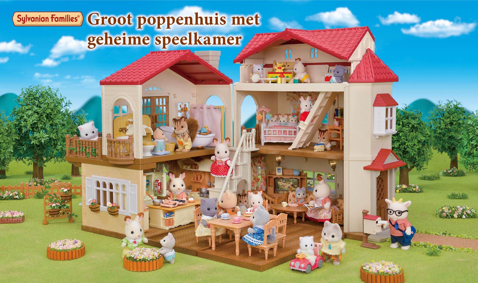 Groot poppenhuis met geheime speelkamer