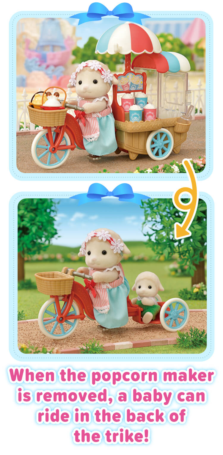 When the popcorn maker is removed, a baby can ride in the back of the trike!